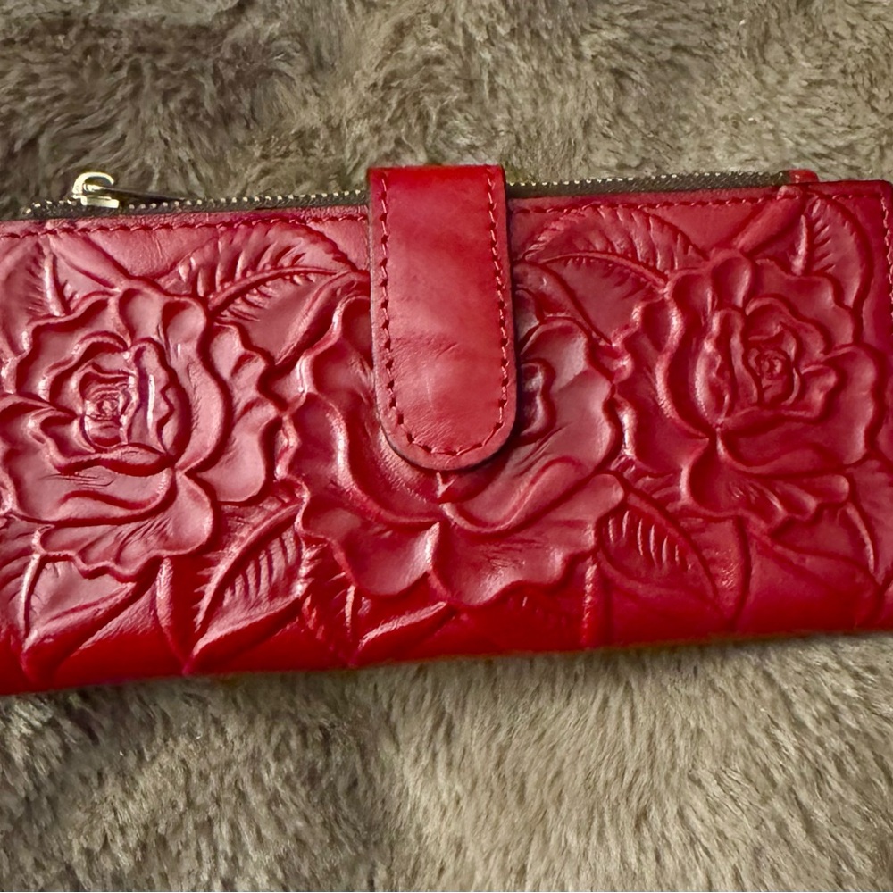 Patricia Nash Red Floral Embossed Wallet